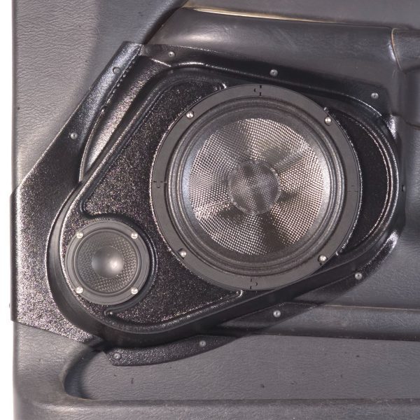 Front Door Custom Speaker Pods for the 2002-2005 Dodge Ram to hold 8.0 in and 3.5 in speakers for car audio installation upgrade