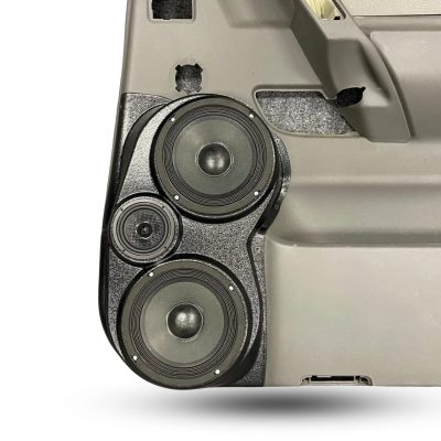 Rear Door Custom Speaker Pods for the 2004-2007 Infiniti QX56 Nissan Armada Titan to hold Dual 6.5 in and 3.5 in speakers for car audio installation upgrade