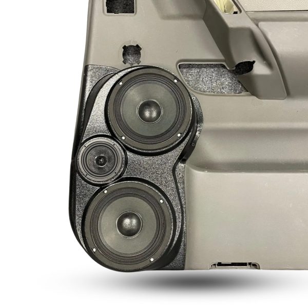 Rear Door Custom Speaker Pods for the 2004-2007 Infiniti QX56 Nissan Armada Titan to hold Dual 6.5 in and 3.5 in speakers for car audio installation upgrade