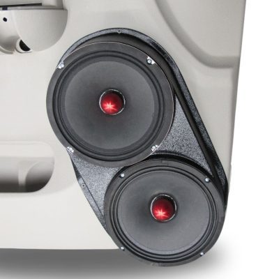 Front Door Custom Speaker Pods for the 2007-2009 Chevrolet Silverado GMC Sierra to hold Dual 8.0 in speakers for car audio installation upgrade