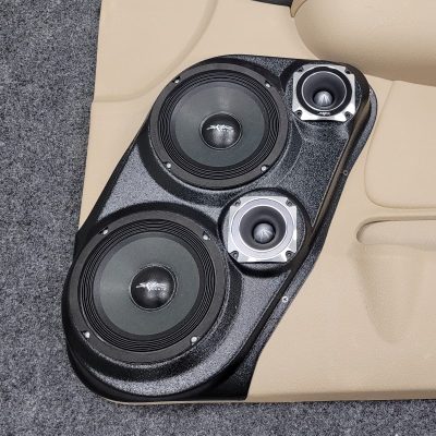 Front Door Custom Speaker Pods for the 2007-2009 Cadillac Escalade Chevrolet Avalanche Tahoe Silverado Suburban GMC Yukon Sierra to hold Dual 6.5 in and Dual 3.5 in speakers for car audio installation upgrade