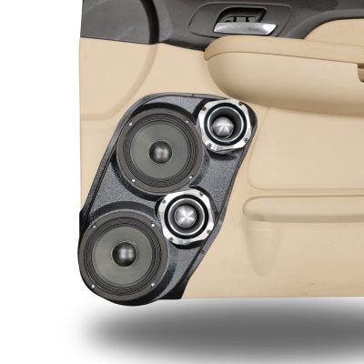 Front Door Custom Speaker Pods for the 2007-2009 Cadillac Escalade Chevrolet Avalanche Tahoe Silverado Suburban GMC Yukon Sierra to hold Dual 6.5 in and Dual 4.0 in speakers for car audio installation upgrade