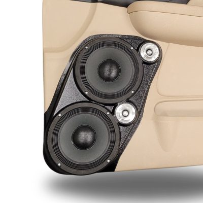 Front Door Custom Speaker Pods for the 2007-2009 Cadillac Escalade Chevrolet Avalanche Tahoe Silverado Suburban GMC Yukon Sierra to hold Dual 8.0 in and Dual 2.0 in speakers for car audio installation upgrade