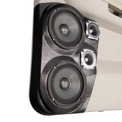 Rear Door Custom Speaker Pods for the 2007-2009 Cadillac Escalade Chevrolet Avalanche Tahoe Silverado Suburban GMC Yukon Sierra to hold Dual 6.5 in and Dual 3.5 in speakers for car audio installation upgrade