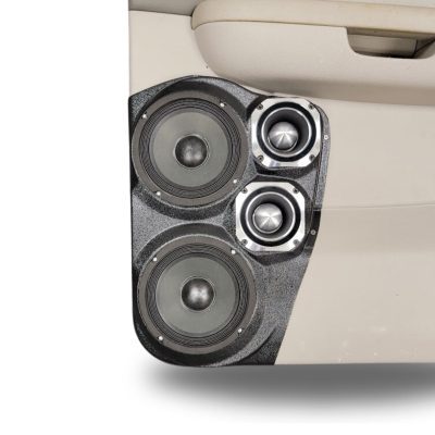 Rear Door Custom Speaker Pods for the 2007-2009 Cadillac Escalade Chevrolet Avalanche Tahoe Silverado Suburban GMC Yukon Sierra to hold Dual 6.5 in and Dual 4.0 in speakers for car audio installation upgrade