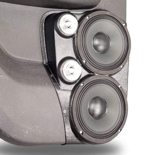 center ortho Speaker Upgrade for the Rear Door of your 2007-2014 Chevrolet Tahoe, Suburban, Avalanche, Silverado. GMC Yukon, Sierra. Cadillac Escalade. Easy installation of a Dual 8" and Dual Tweeter for the most powerful car stereo possible.