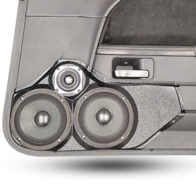 Front Door Custom Speaker Pods for the 2008-2014 Dodge Challenger to hold Dual 6.5 in and 3.5 in speakers for car audio installation upgrade