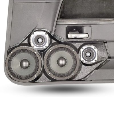 Front Door Custom Speaker Pods for the 2008-2014 Dodge Challenger to hold Dual 6.5 in and Dual 3.5 in speakers for car audio installation upgrade