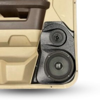 Front Door Custom Speaker Pods for the 2009-2018 Dodge Ram to hold 6.5 in and 3.5 in speakers for car audio installation upgrade