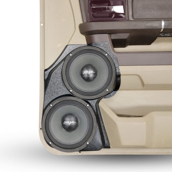 center ortho Speaker Upgrade for the Front Door of your 2009-2018 Dodge Ram 1500, 2500. 2019-2024 Dodge Ram 2500, 1500 Classic. Easy installation of a Dual 8" Midrange for the most powerful car stereo possible.