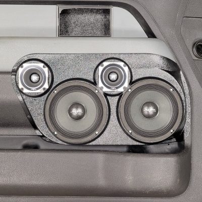 Front Door Custom Speaker Pods for the 2009-2014 Ford F-150 to hold Dual 6.5 in and Dual 3.5 in speakers for car audio installation upgrade