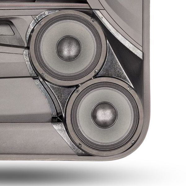 Front Door Custom Speaker Pods for the 2010-2017 Chevrolet Equinox GMC Terrain to hold Dual 8.0 in speakers for car audio installation upgrade