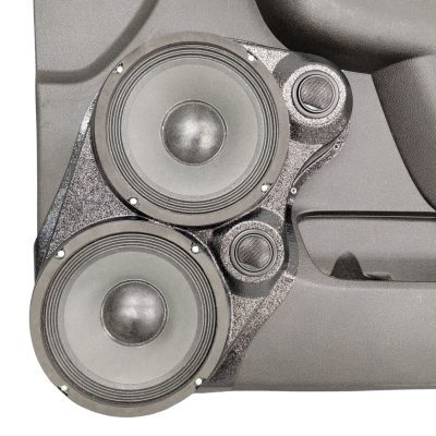 Front Door Custom Speaker Pods for the 2007-2009 Cadillac Escalade Chevrolet Avalanche Tahoe Silverado Suburban GMC Yukon Sierra to hold Dual 8.0 in and Dual 2.0 in speakers for car audio installation upgrade