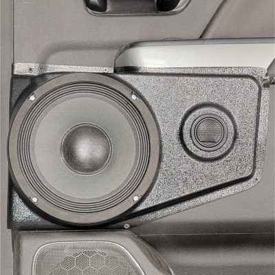 Rear Door Custom Speaker Pods for the 2014-2018 Chevrolet Silverado GMC Sierra to hold 8.0 in and 2.0 in speakers for car audio installation upgrade