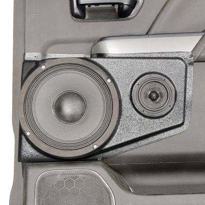 Rear Door Custom Speaker Pods for the 2014-2018 Chevrolet Silverado GMC Sierra to hold 8.0 in and 3.5 in speakers for car audio installation upgrade