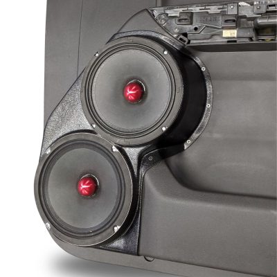 Front Door Custom Speaker Pods for the 2019-2023 Chevrolet Silverado GMC Sierra to hold Dual 8.0 in speakers for car audio installation upgrade
