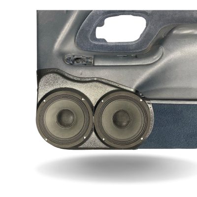 Front Door Custom Speaker Pods for the 1995-1999 Cadillac Escalade Chevrolet Silverado Suburban Tahoe GMC Sierra Yukon to hold Dual 8.0 in speakers for car audio installation upgrade