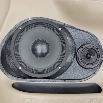 Front Door Custom Speaker Pods for the 1999-2003 Ford F-150 to hold 8.0 in and 3.5 in speakers for car audio installation upgrade