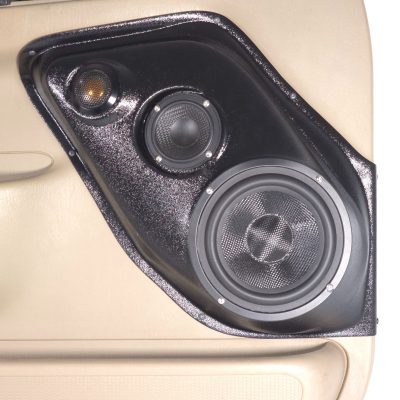 Front Door Custom Speaker Pods for the 1999-2007 Ford Excursion F-250F-350 to hold 6.5 in and 3.5 in and 2.0 in speakers for car audio installation upgrade