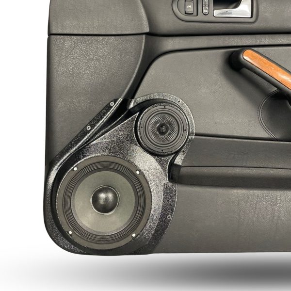 Front Door Custom Speaker Pods for the 1999-2004 Volkswagen Jetta to hold 6.5 in and 3.5 in speakers for car audio installation upgrade