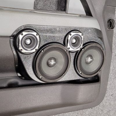 Front Door Custom Speaker Pods for the 2009-2014 Ford F-150 to hold Dual 6.5 in and Dual 3.5 in speakers for car audio installation upgrade
