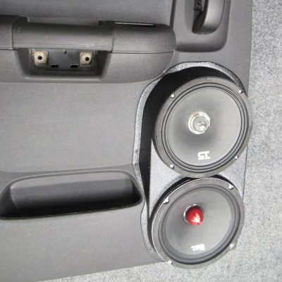 Rear Door Custom Speaker Pods for the 2007-2009 Chevrolet Silverado GMC Sierra to hold Dual 8.0 in  speakers for car audio installation upgrade