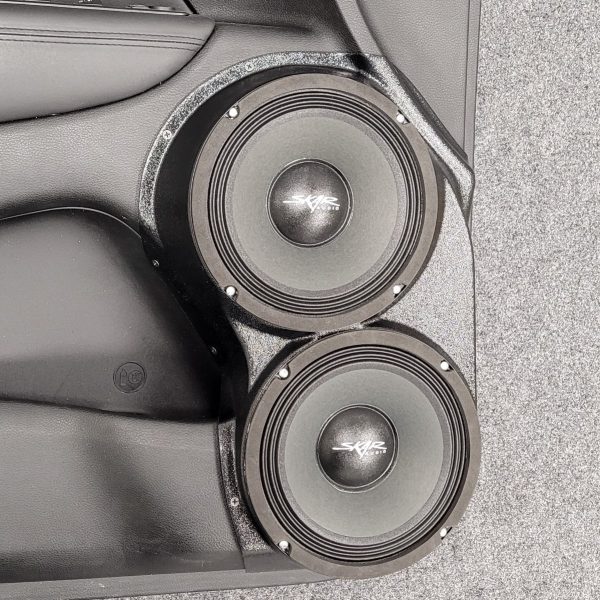 left 2 Speaker Upgrade for the Front Door of your 2011-2023 Dodge Durango, Jeep Grand Cherokee. Easy installation of a Dual 8" Midrange for the most powerful car stereo possible.