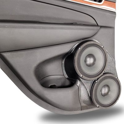 Rear Door Custom Speaker Pods for the 2011-2021 Jeep GrandCherokee to hold Dual 8.0 in speakers for car audio installation upgrade