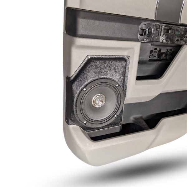 left 2 Speaker Upgrade for the Rear Door of your 2017-2020 Ford F250, F350. Easy installation of a Single 6.5" Midrange for the most powerful car stereo possible.