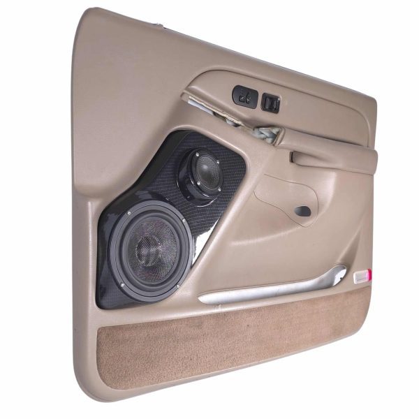 Front Door Custom Speaker Pods for the 2000-2006 Cadillac Escalade Chevrolet Avalanche Silverado Tahoe Suburban GMC Sierra Yukon to hold 6.5 in and 3.5 in speakers for car audio installation upgrade