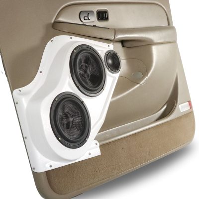 Front Door Custom Speaker Pods for the 2000-2006 Cadillac Escalade Chevrolet Avalanche Silverado Tahoe Suburban GMC Sierra Yukon to hold Dual 6.5 in and 3.5 in  speakers for car audio installation upgrade