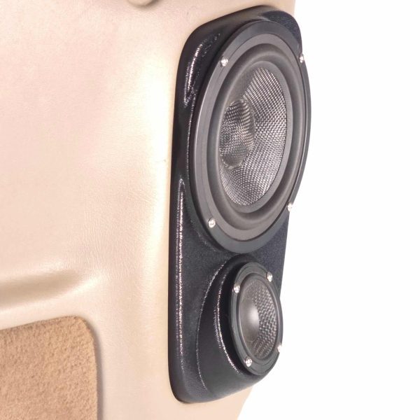 Rear Door Custom Speaker Pods for the 2000-2006 Cadillac Escalade Chevrolet Avalanche Silverado Tahoe Suburban GMC Sierra Yukon to hold 6.5 in and 3.5 in speakers for car audio installation upgrade