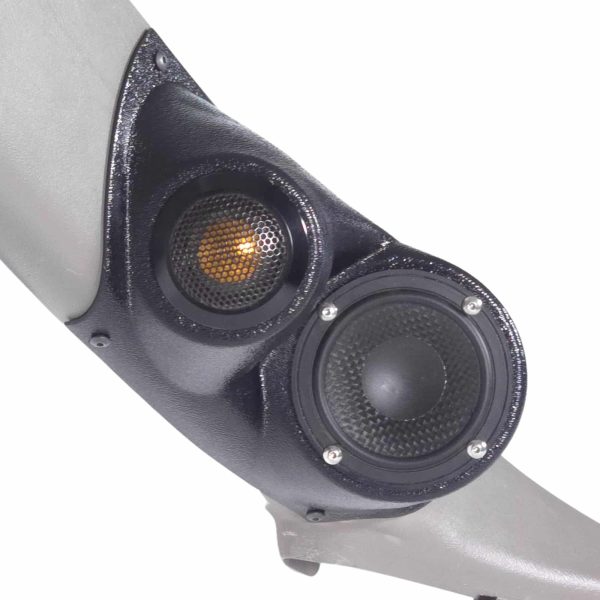 A-Pillar Custom Speaker Pods for the 2000-2006 Cadillac Escalade Chevrolet Avalanche Silverado Tahoe Suburban GMC Sierra Yukon to hold 3.5 in and 2.0 in speakers for car audio installation upgrade