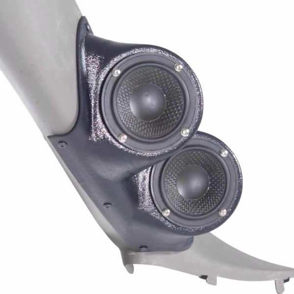 A-Pillar Custom Speaker Pods for the 2000-2006 Cadillac Escalade Chevrolet Avalanche Silverado Tahoe Suburban GMC Sierra Yukon to hold Dual 3.5 in speakers for car audio installation upgrade