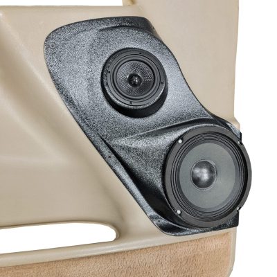 Front Door Custom Speaker Pods for the 2000-2006 Cadillac Escalade Chevrolet Avalanche Silverado Tahoe Suburban GMC Sierra Yukon to hold 6.5 in and 3.5 in speakers for car audio installation upgrade