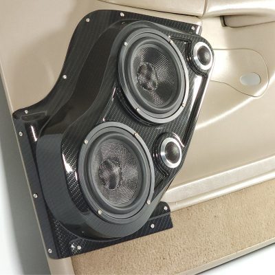 Front Door Custom Speaker Pods for the 2000-2006 Cadillac Escalade Chevrolet Avalanche Silverado Tahoe Suburban GMC Sierra Yukon to hold Dual 6.5 in and Dual 2.0 in speakers for car audio installation upgrade