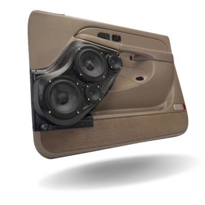 Front Door Custom Speaker Pods for the 2000-2006 Cadillac Escalade Chevrolet Avalanche Silverado Tahoe Suburban GMC Sierra Yukon to hold Dual 6.5 in and Dual 3.5 in speakers for car audio installation upgrade