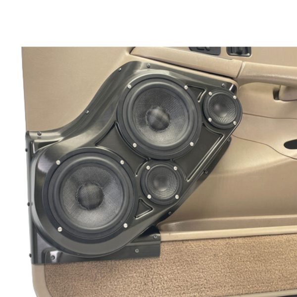 left ortho Speaker Upgrade for the Front Door of your 2000-2006 Chevrolet Tahoe, Suburban, Avalanche, Silverado. GMC Yukon, Sierra. Cadillac Escalade. Easy installation of a Dual 6.5" Midrange and Dual 3.5" Super Tweeter for the most powerful car stereo possible.