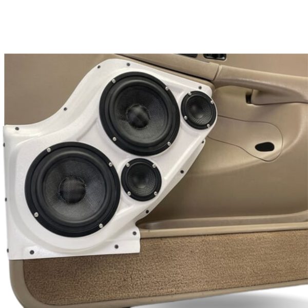 left ortho Speaker Upgrade for the Front Door of your 2000-2006 Chevrolet Tahoe, Suburban, Avalanche, Silverado. GMC Yukon, Sierra. Cadillac Escalade. Easy installation of a Dual 6.5" Midrange and Dual 3.5" Super Tweeter for the most powerful car stereo possible.