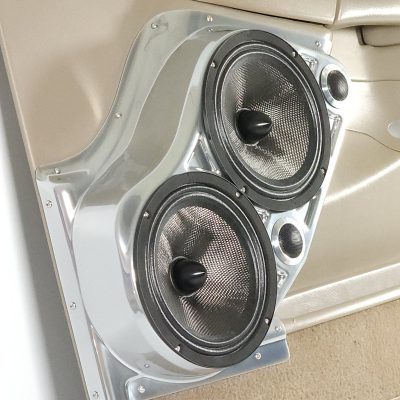 Front Door Custom Speaker Pods for the 2000-2006 Cadillac Escalade Chevrolet Avalanche Silverado Tahoe Suburban GMC Sierra Yukon to hold Dual 8.0 in and Dual 2.0 in speakers for car audio installation upgrade