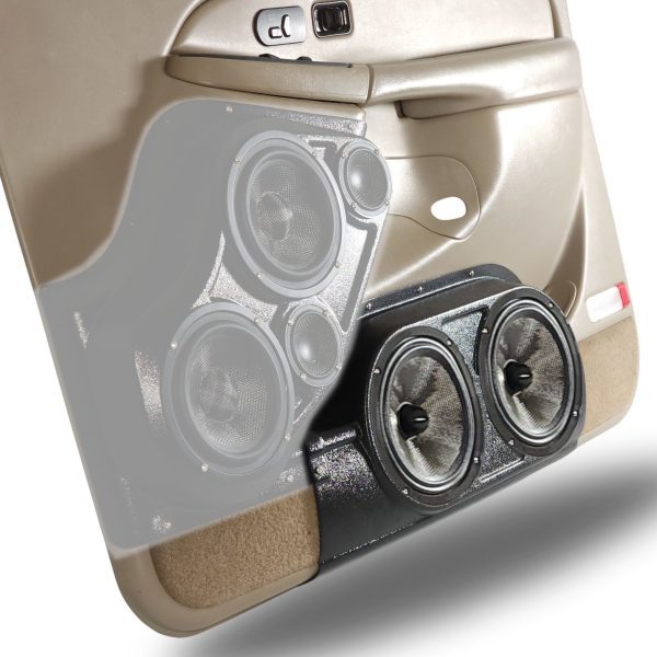 Front Door Custom Speaker Pods for the 2000-2006 Cadillac Escalade Chevrolet Avalanche Silverado Tahoe Suburban GMC Sierra Yukon to hold Dual 8.0 in speakers for car audio installation upgrade