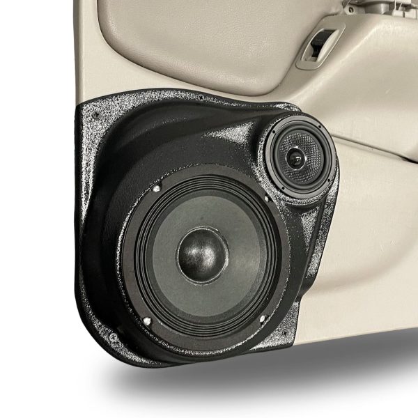 left ortho Speaker Upgrade for the Rear Door of your 2001-2004 Toyota Tacoma. Easy installation of a 6.5" and 3.5" Midrange or Tweeter for the most powerful car stereo possible.