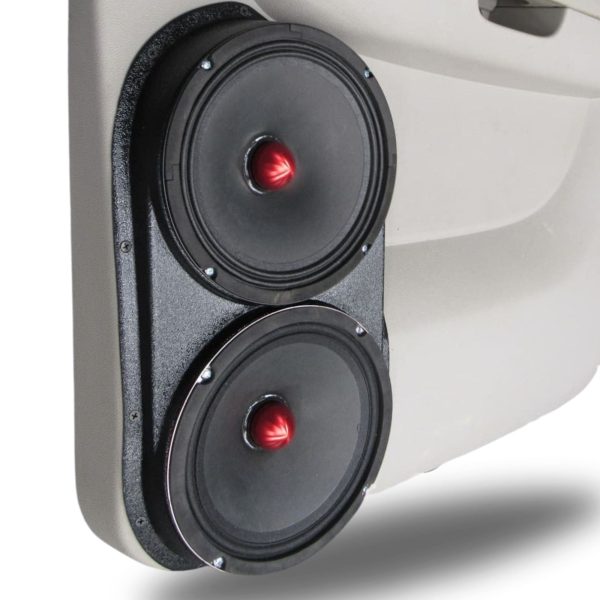 left ortho Speaker Upgrade for the Rear Door of your 2007-2014 Chevrolet Tahoe, Suburban, Avalanche, Silverado. GMC Yukon, Sierra. Cadillac Escalade. Easy installation of a Dual 8" Midrange for the most powerful car stereo possible.