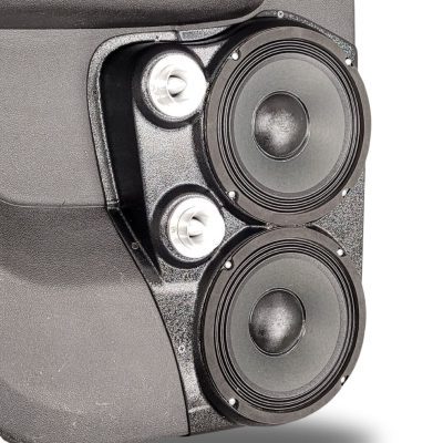 Rear Door Custom Speaker Pods for the 2007-2009 Cadillac Escalade Chevrolet Avalanche Tahoe Silverado Suburban GMC Yukon Sierra to hold Dual 8.0 in and Dual 2.0 in speakers for car audio installation upgrade