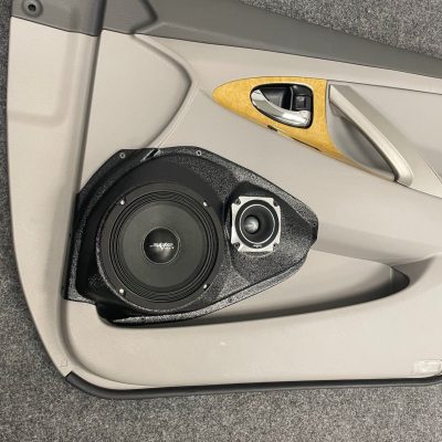 Front Door Custom Speaker Pods for the 2007-2011 Toyota Camry to hold 6.5 in and 3.5 in speakers for car audio installation upgrade