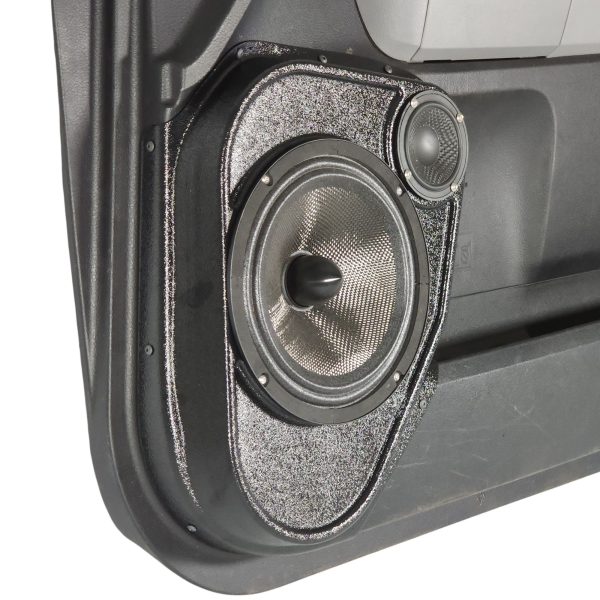 left ortho Speaker Upgrade for the Front Door of your 2007-2013 Toyota Tundra. Easy installation of a 8" and 3.5" Super Tweeter for the most powerful car stereo possible.