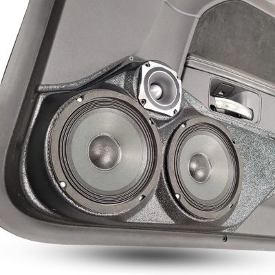 Front Door Custom Speaker Pods for the 2008-2014 Dodge Challenger to hold Dual 6.5 in and 3.5 in speakers for car audio installation upgrade