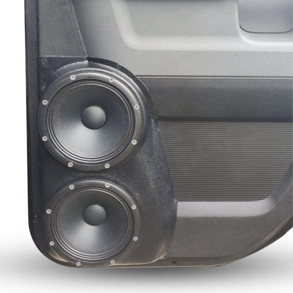 left ortho Speaker Upgrade for the Rear Door of your 2009-2018 Dodge Ram 1500, 2500. 2019-2024 Dodge Ram 2500, 1500 Classic. Easy installation of a Dual 6.5" Midrange for the most powerful car stereo possible.