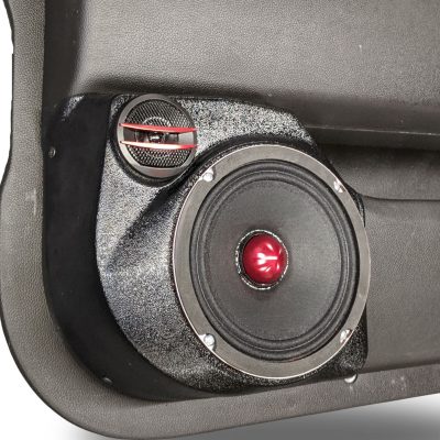 Rear Door Custom Speaker Pods for the 2014-2018 Chevrolet Silverado GMC Sierra to hold 6.5 in and 2.0 in speakers for car audio installation upgrade