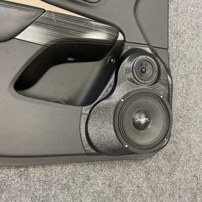 Front Door Custom Speaker Pods for the 2014-2023 Jeep Cherokee to hold 8.0 in and 3.5 in speakers for car audio installation upgrade